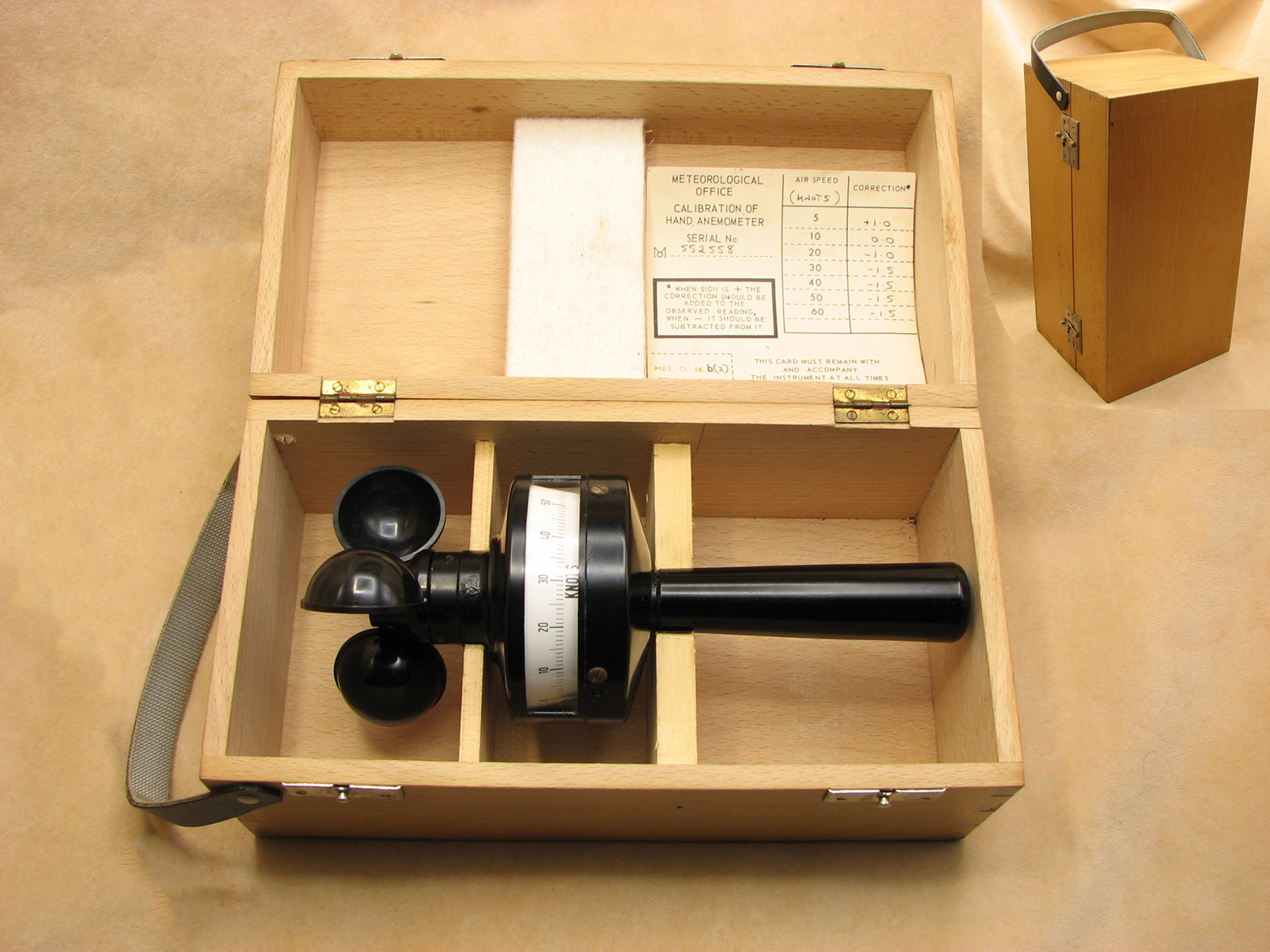 Wilhelm Lambrecht 3 cup hand held anemometer in fitted case